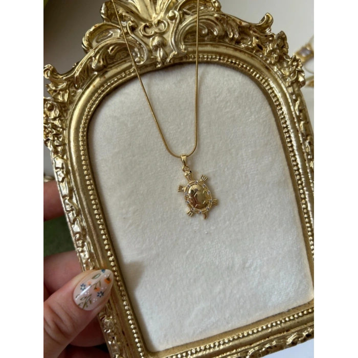 Kaplumbağa Modeli Çelik Gold Kolye