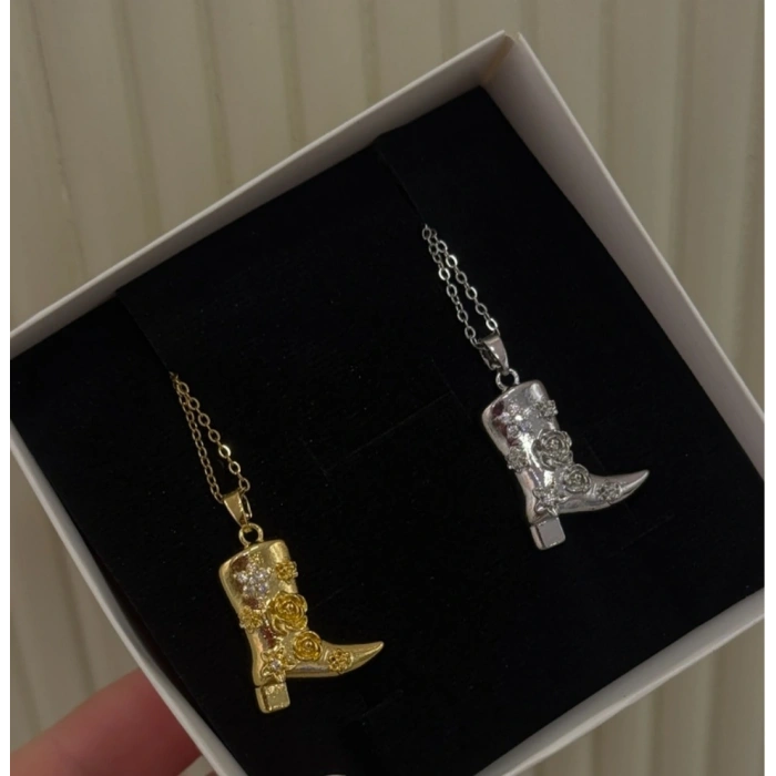 Kovboy Çizme Detaylı Çelik Gold Kolye