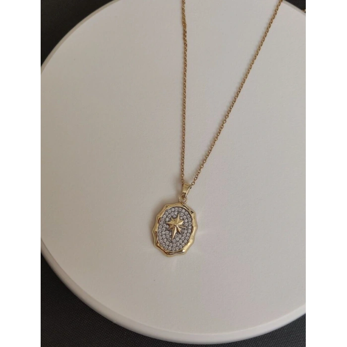 Kutup Yıldızı Çelik Gold Renk Kolye