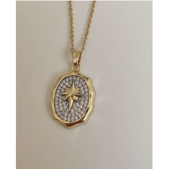 Kutup Yıldızı Çelik Gold Renk Kolye