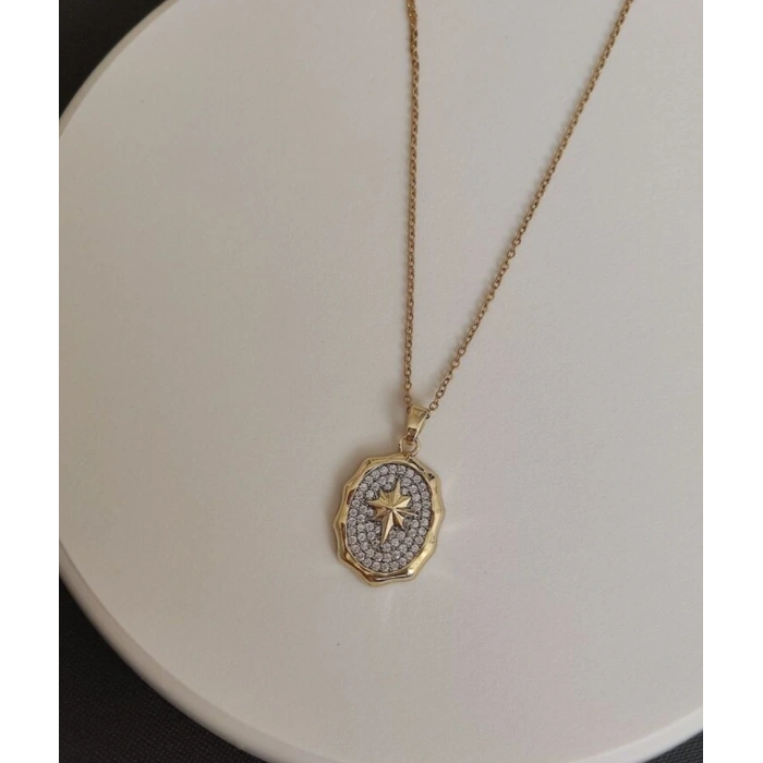 Kutup Yıldızı Çelik Gold Renk Kolye