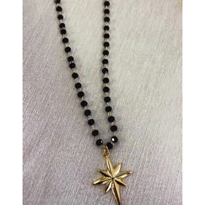 Kutup Yıldızı Star Model Siyah Taşlı Kolye