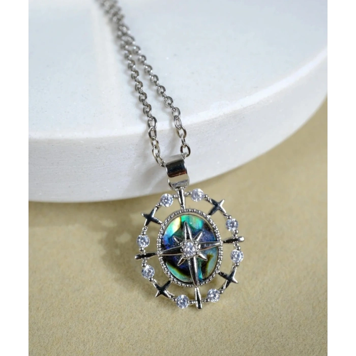 Kutup Yıldızı Vintage Esintili Taşlı Çelik Kolye