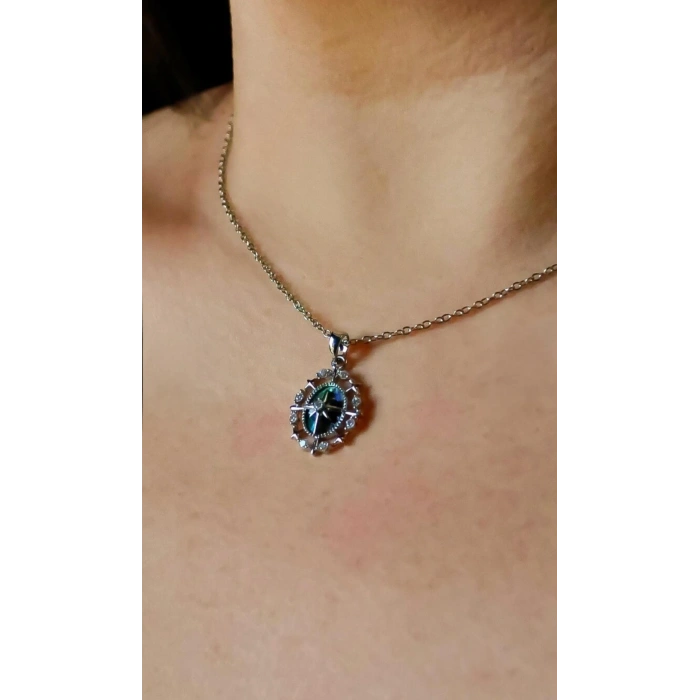 Kutup Yıldızı Vintage Esintili Taşlı Çelik Kolye