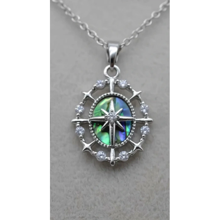 Kutup Yıldızı Vintage Esintili Taşlı Çelik Kolye