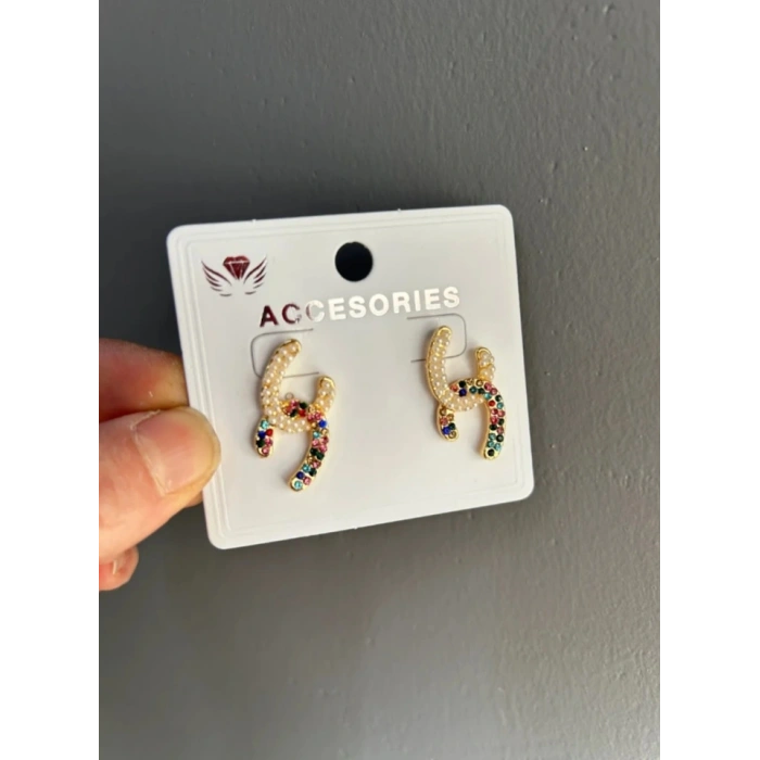 Marka model İnci Taş Detaylı Gold Küpe