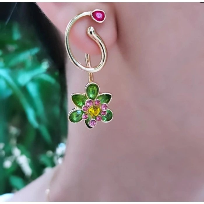 Marka model Swrvski Taşlı Gold Küpe