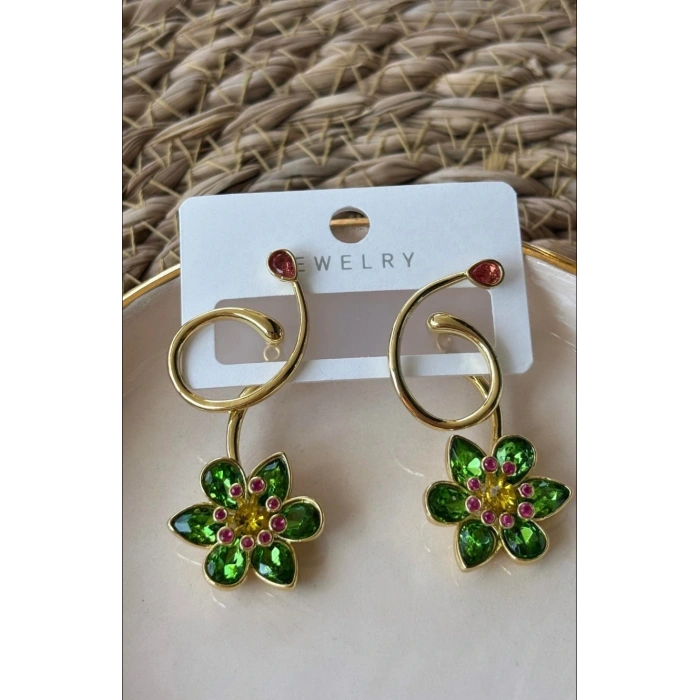 Marka model Swrvski Taşlı Gold Küpe