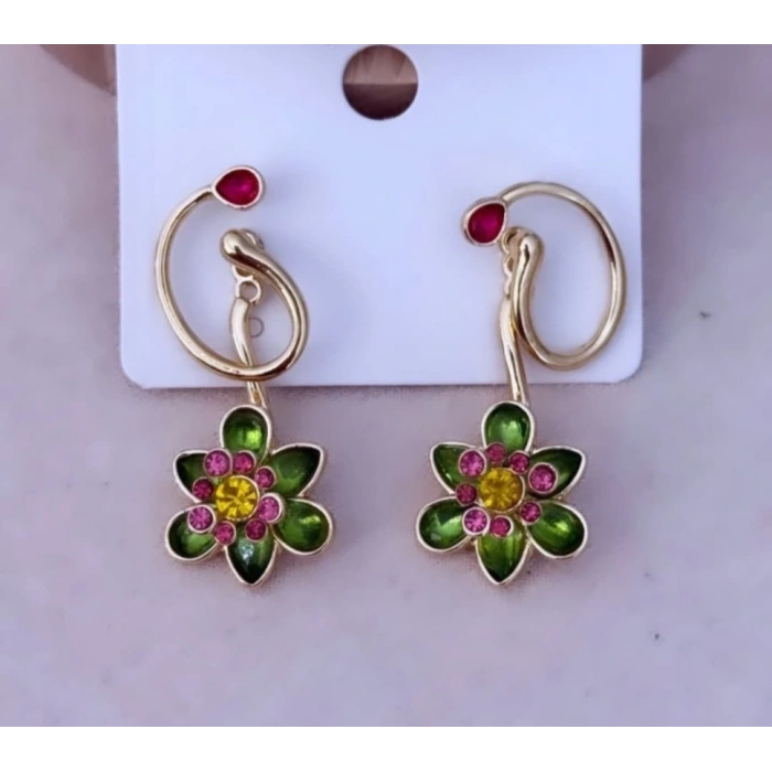 Marka model Swrvski Taşlı Gold Küpe