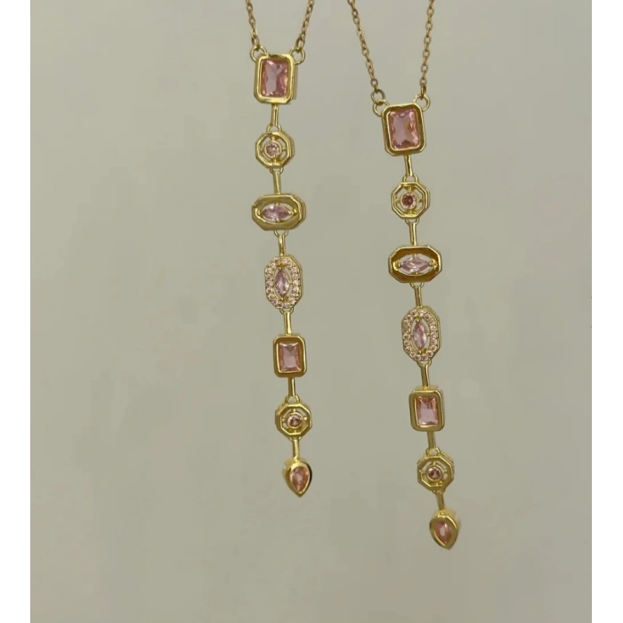 Melis Göral 7 Element Çelik Gold Kolye Pudra Renkli