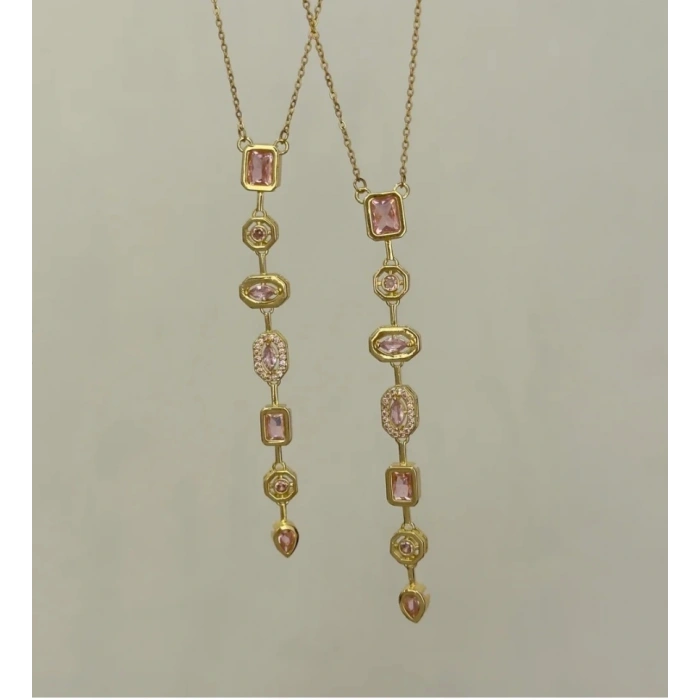 Melis Göral 7 Element Çelik Gold Kolye Pudra Renkli