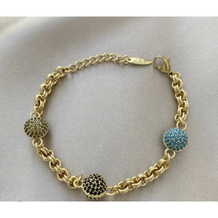 Xuping Kuyumcu Model 14K Altın Kaplama Taşlı Nazar Bileklik