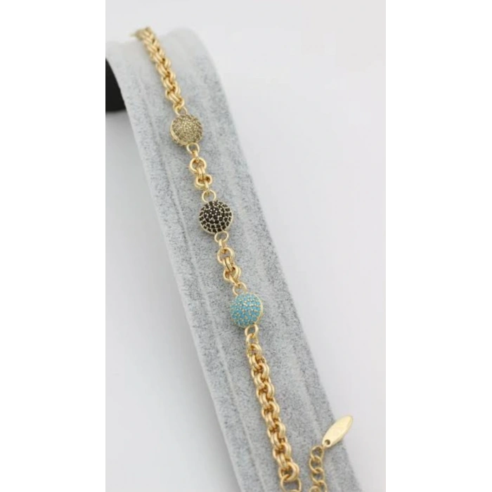 Xuping Kuyumcu Model 14K Altın Kaplama Taşlı Nazar Bileklik