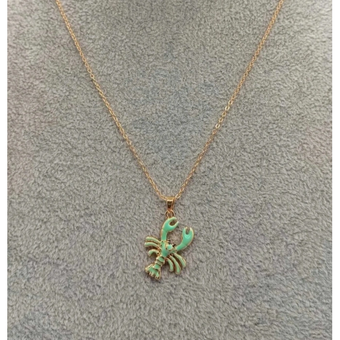 Yengeç Modeli Su Yeşili Çelik Gold Kolye