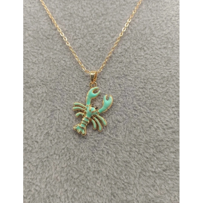 Yengeç Modeli Su Yeşili Çelik Gold Kolye