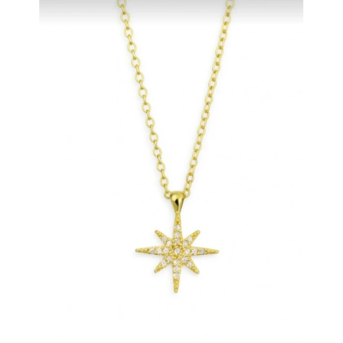 Yıldız Model Taşlı Çelik Gold Kolye