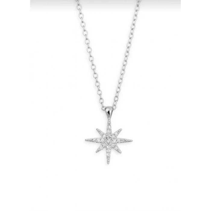 Yıldız Taşlı Çelik Gümüş Renkli Kolye