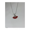 Yelpaze Model Kırmızı Taşlı Çelik Kolye