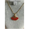 Yelpaze Model Kırmızı Taşlı Gold Çelik Kolye