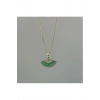 Yelpaze Model Yeşil Taşlı Gold Çelik Kolye