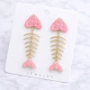Pembe Mineli Balık Kılçığı Detaylı Küpe