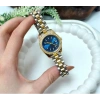 Çift Renkli Mavi Kadran Taşlı Lüks Kadın Saat