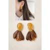 Gold Detaylı Amber Ton Sallantılı Küpe