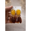 Gold Detaylı Amber Ton Sallantılı Küpe