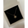 Güneş Model Çelik Taşlı Gold Kolye