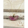Yelpaze Model Fuşya Renkli Çelik Kolye