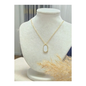 Sedefli Oval Çelik Gold Kolye