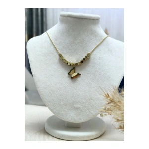 Küp Zincirli Kelebek Detaylı Gold Çelik Kolye