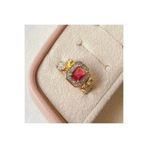 Vintage Kırmızı Taşlı Retro Yüzük