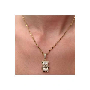 Ayıcık Figürlü Çelik Gold Kolye