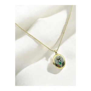 Ankakuşu Alya Kolyesi Gold Renkli Çelik Kapaklı Kolye