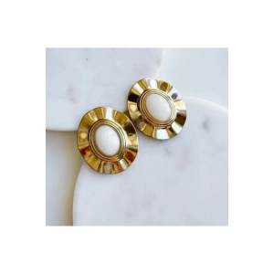 İncili Çelik Vintage Seri Gold Küpe