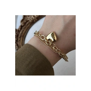 Xuping 14K Renkli Kaplama Kalpli Çift Zincir Bileklik