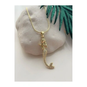 Denizkızı Figürlü Gold Renk Çelik Kolye
