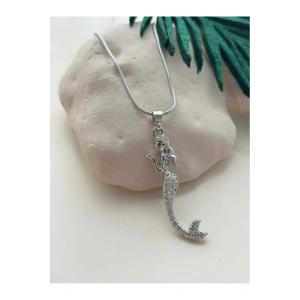 Denizkızı Figürlü Gümüş Renk Çelik Kolye