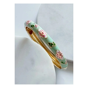 Mineli Çiçekli Kelepçe Bilezik (Yeşil)