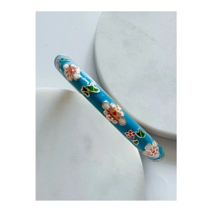 Mineli Çiçekli Mavi Kelepçe Bilezik