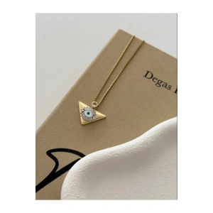 Gold Renkli Çelik Üçgen Detaylı Göz Kolye