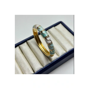 Mineli Dalgalı Desenli Mint Yeşili Kelepçe