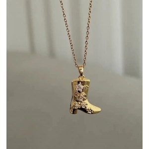 Kovboy Çizme Detaylı Çelik Gold Kolye