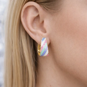 Renkli Mineli Kaplama Halka Küpe