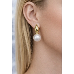 İnci Detaylı Gold Renk Kaplama Küpe