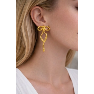 Fiyonk Detaylı Sallantılı Küpe Gold Renkli