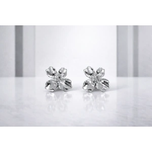 Gümüş Renk Çiçek Detaylı Küpe