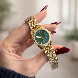 Gold Renkli Yeşil Kadranlı Kadın Saat