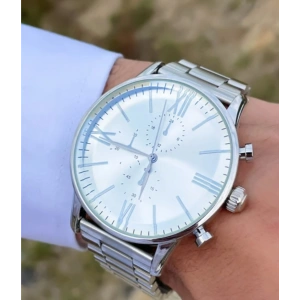 Gümüş Renkli Çelik Kordonlu Erkek Saat